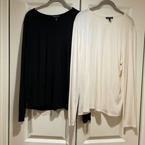 Eileen Fisher Black and Ivory Long Sleeve Tops 100% Silk